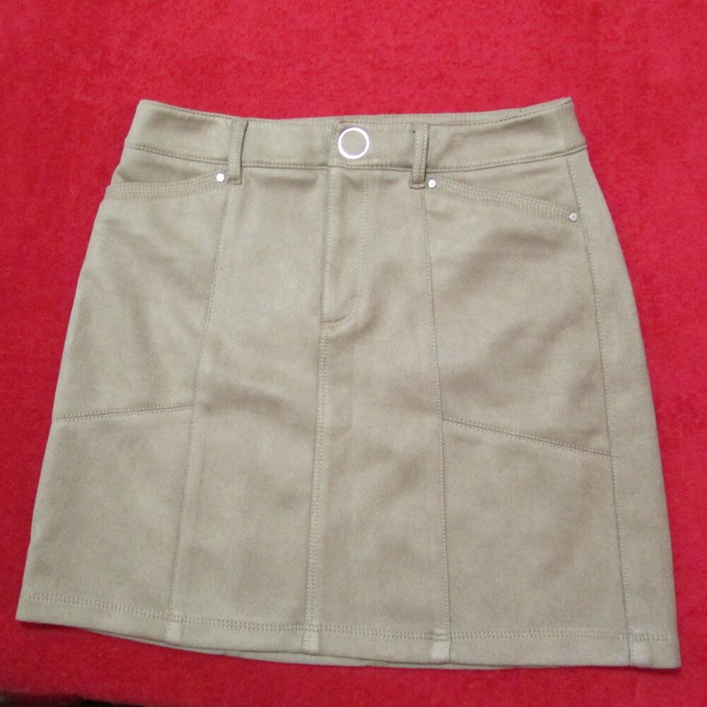 White House Black Market Mini Skirt Velour / Suede Camel Brown Pockets